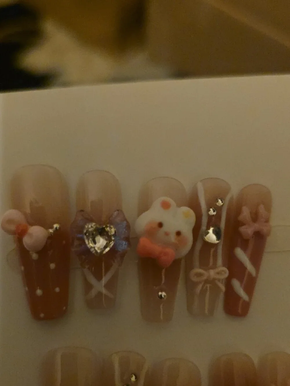 Brown 3D Charm Press-On Nail Set - Women Accessories Small